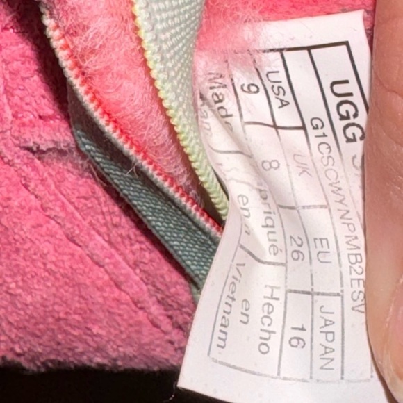 Kid's UGG Boots Pink Mini Short Uggs with cute Pastel Rainbow Watercolor Straps - Picture 8 of 10